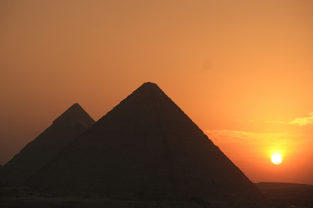 egyptian pyramids at sunset